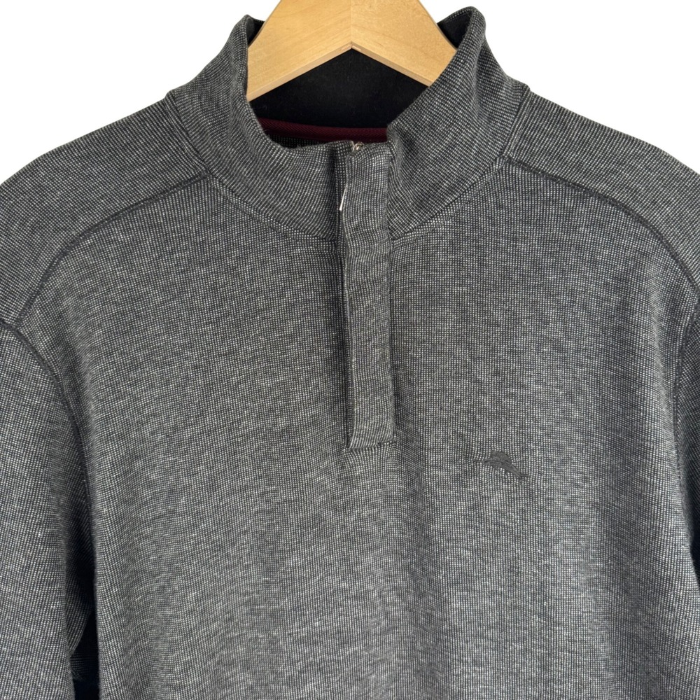 Tommy Bahama Gray Heathered Quarter Zip Pullover Sweatshirt Mens Large Preppy